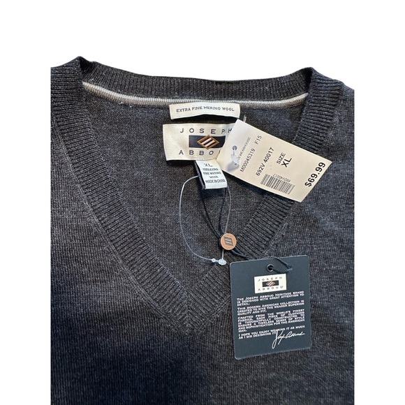 Joseph Abboud 100% Merino Wool Sweater Vest XL Charcoal Grey NWT V Neck Winter - Picture 4 of 11
